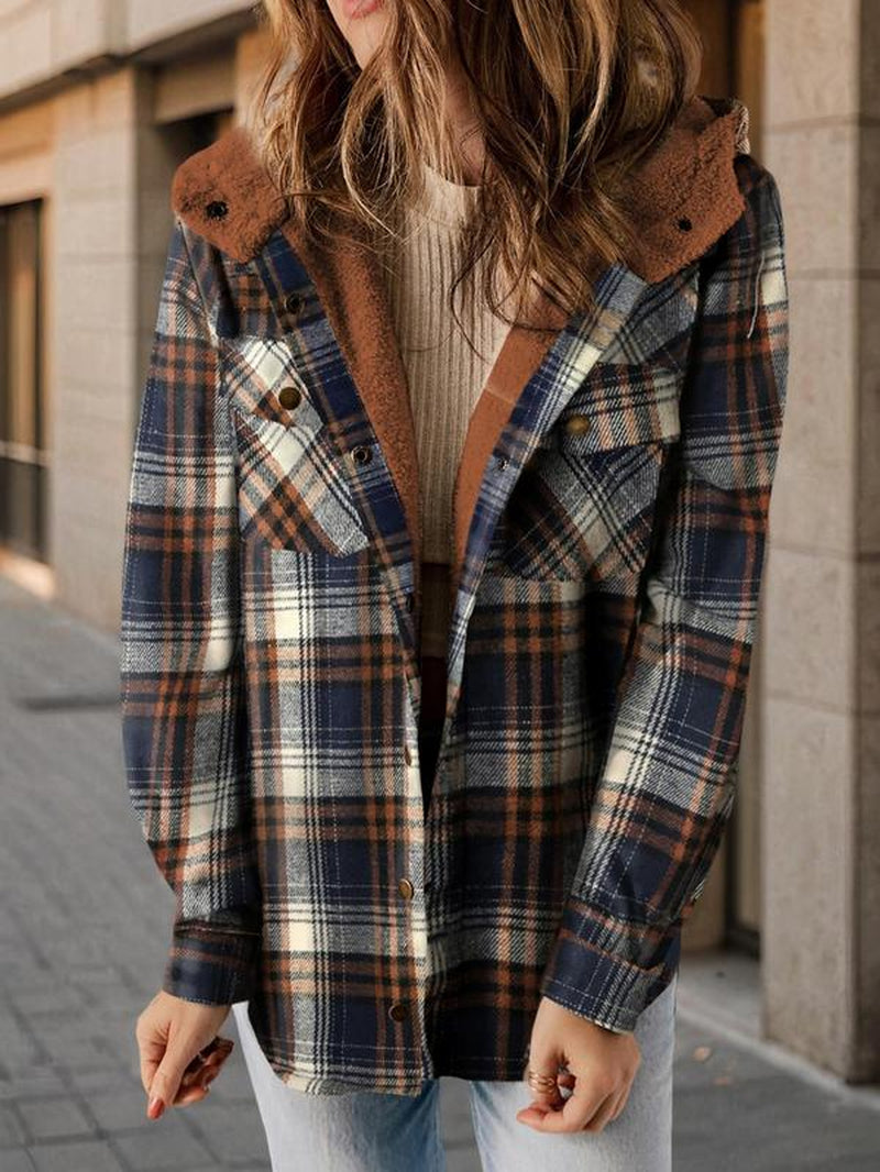 Plaid Hooded Casual Outerwear