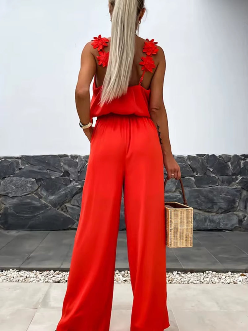 Effortless Elegance: Summer Floral Sleeveless Wide-Leg Romper